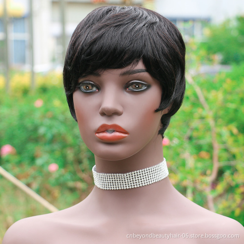 Short Wigs with Bangs Human Hair Wig  Afro Curly Pixie Cut Curly Wigs for Black Women natural black